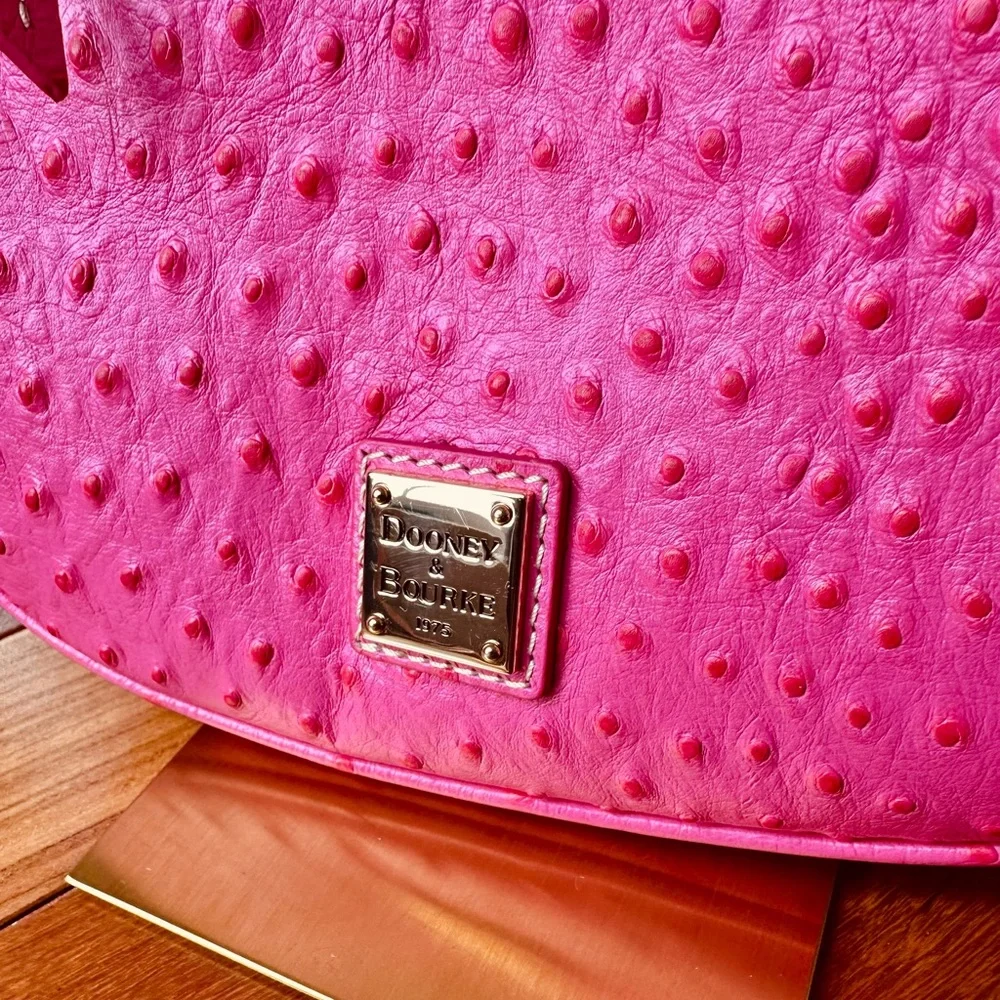 Dooney & Bourke Ostrich Embossed Leather Hobo Bag from the Ostrich Collection - Picture 4 of 11